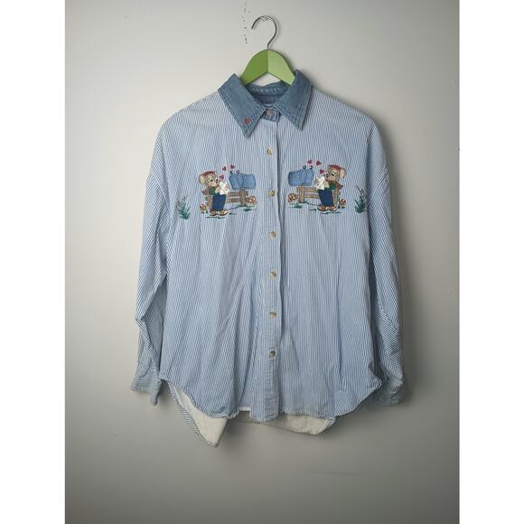 Quizz Tops - Women's Vtg Quizz Mouse Mushroom Valentines Love Embroidery Button up Collar 18